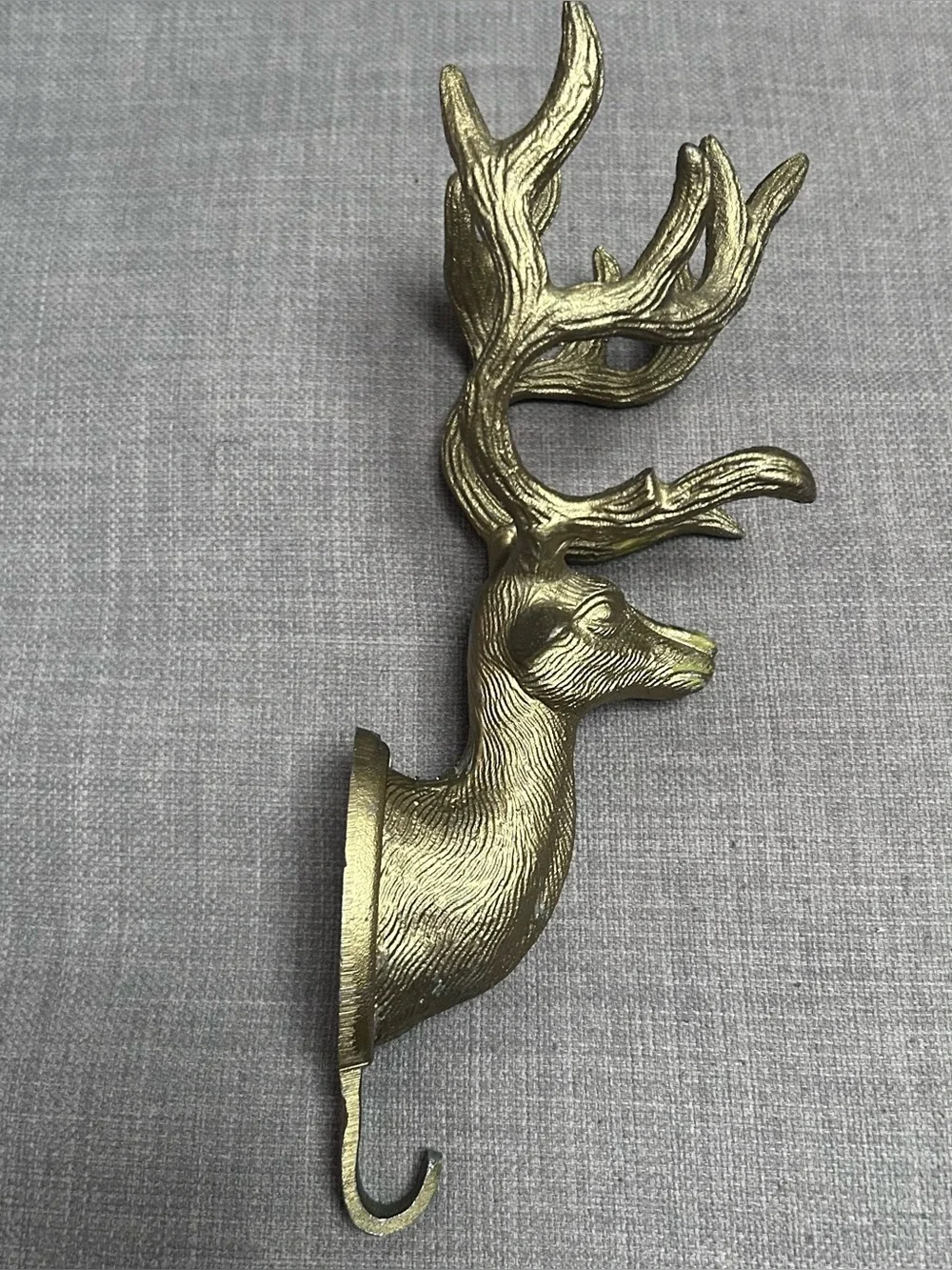 Vtg Cast Brass Stag Deer Head Wall Hook Equestrian Lodge Decor #06152610